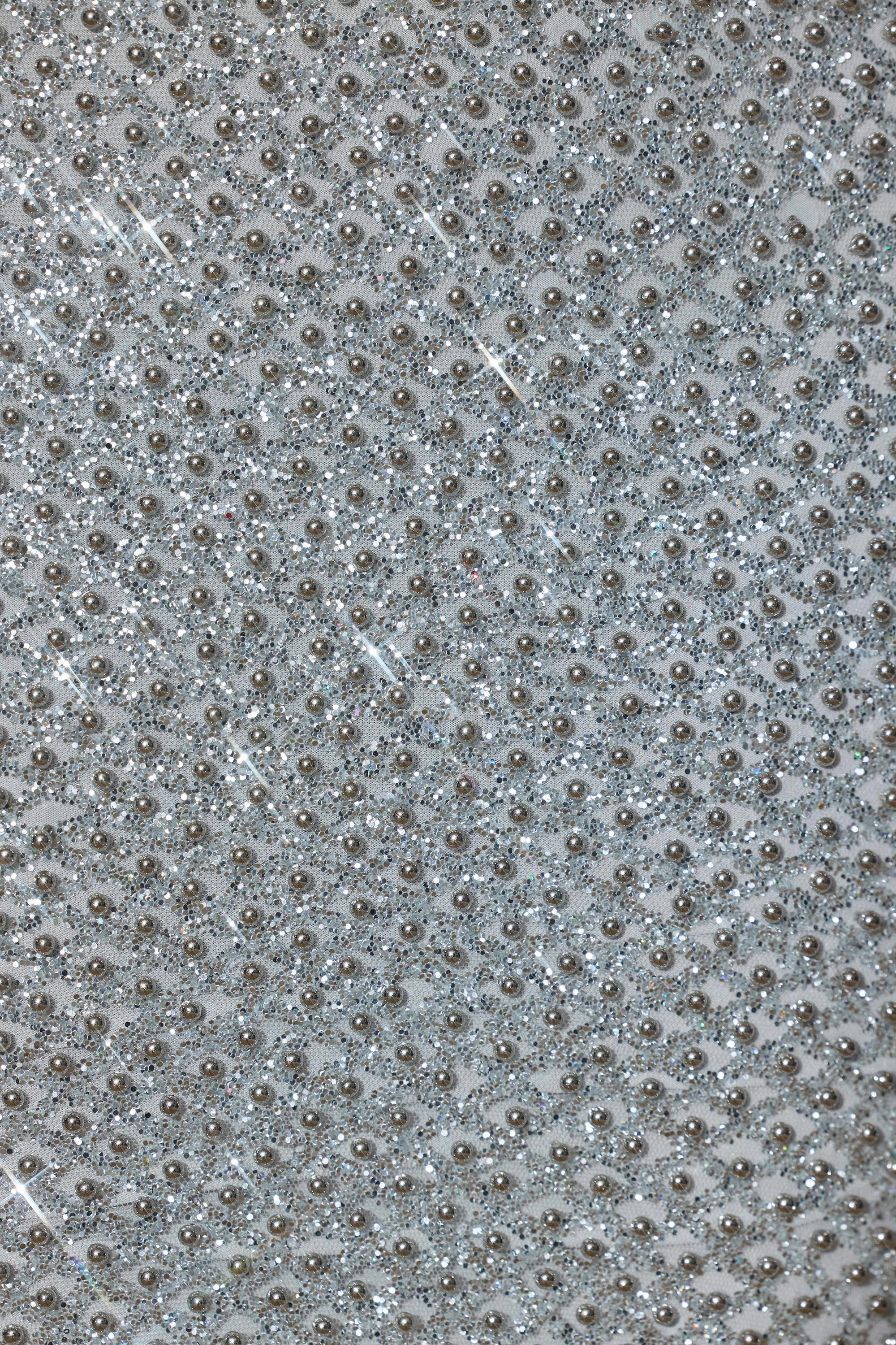 Embellished Cut-Out Gown in Silver