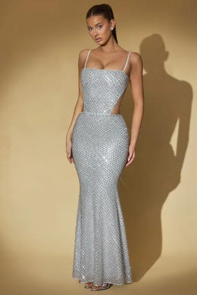 Embellished Cut-Out Gown in Silver Dresses - maxi dresses best price