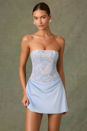 Embellished Draped Strapless A-Line Mini Dress in Sky Blue Dresses - evening gowns outlet