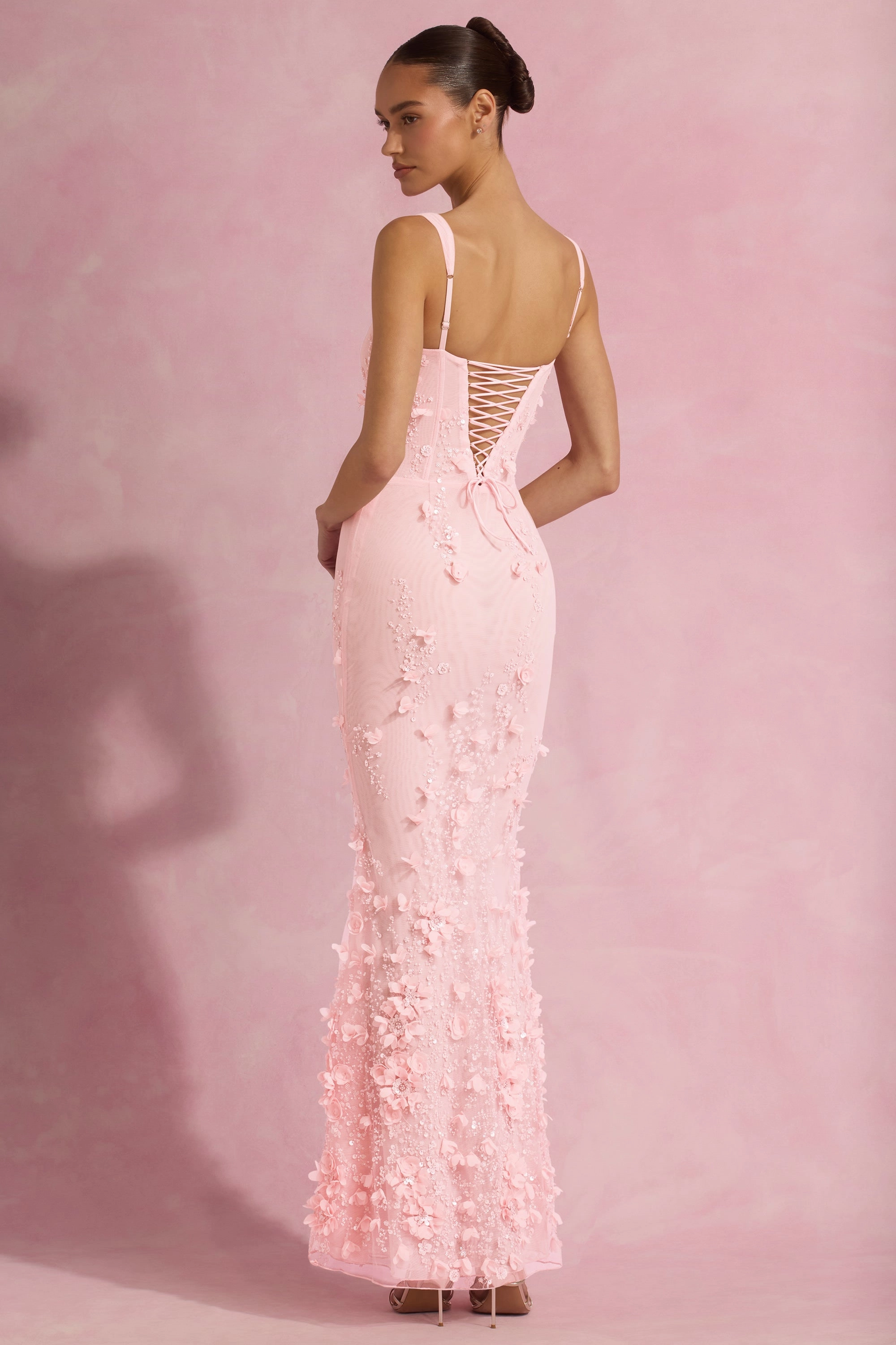 Embellished Fishtail Corset Gown in Pink
