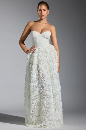 Embellished Floral-Appliqu Corset Gown in White Dresses - maxi dresses best price