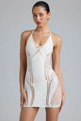Embellished Halterneck Mini Dress in Ivory Dresses outlet online