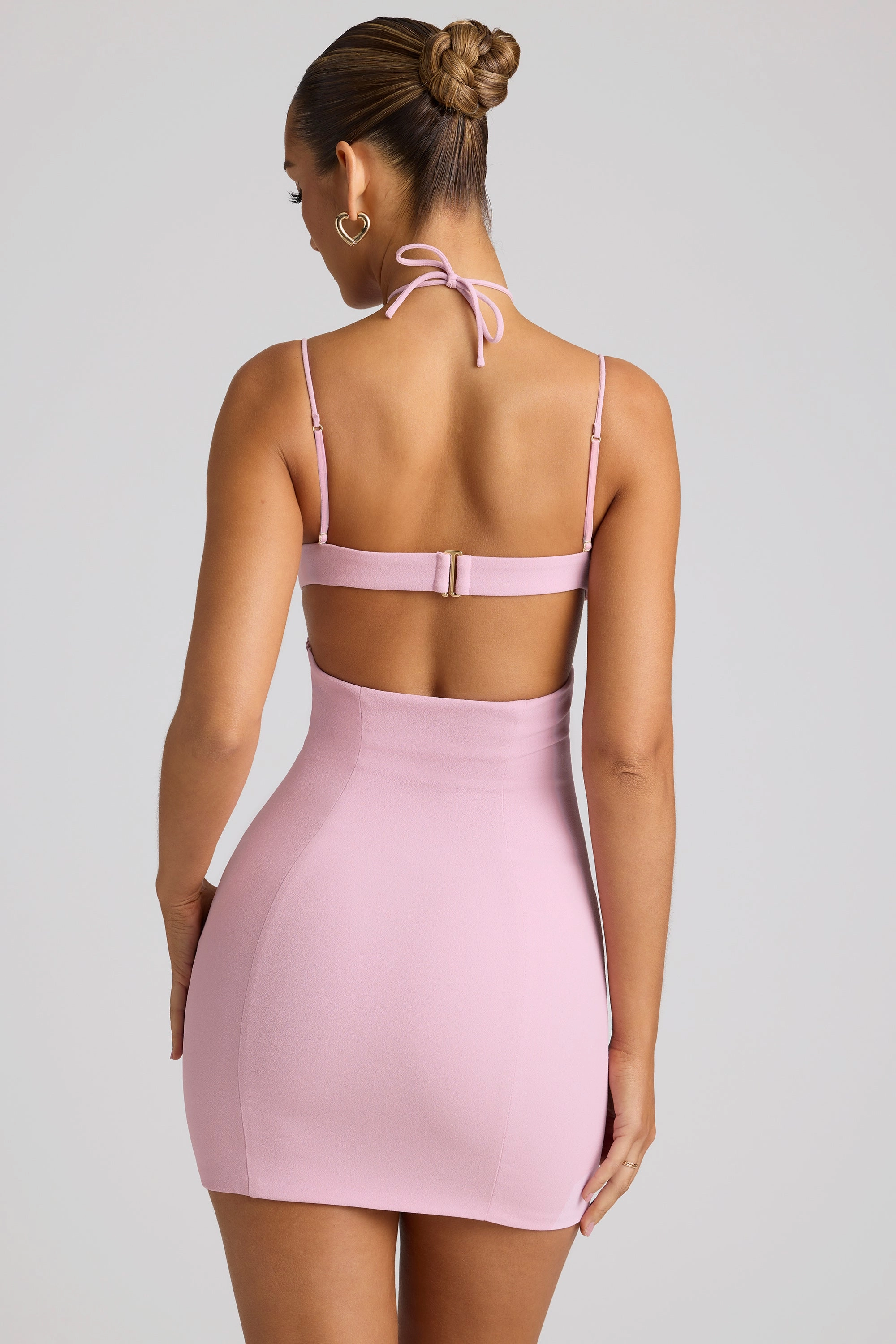 Embellished Heart Cup Detail Mini Dress in Soft Pink