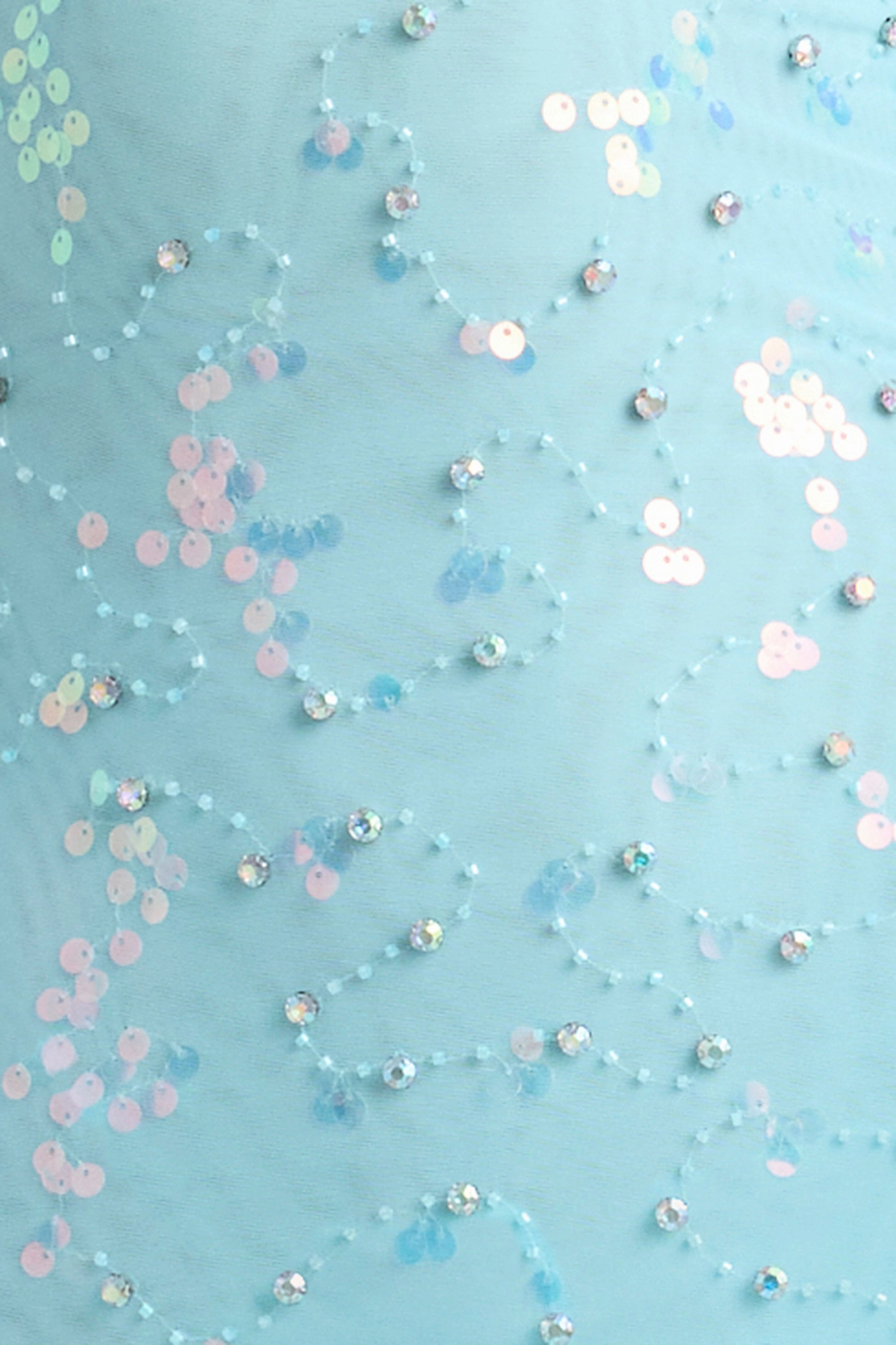 Embellished Lace-Up Mini Dress in Ice Blue