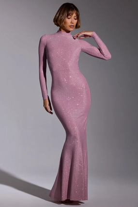 Embellished Long Sleeve Evening Gown in Light Pink Dresses best price