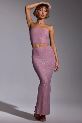 Embellished Mid Rise Gown Skirt in Light Pink Bottoms Womens - women's pants clearance