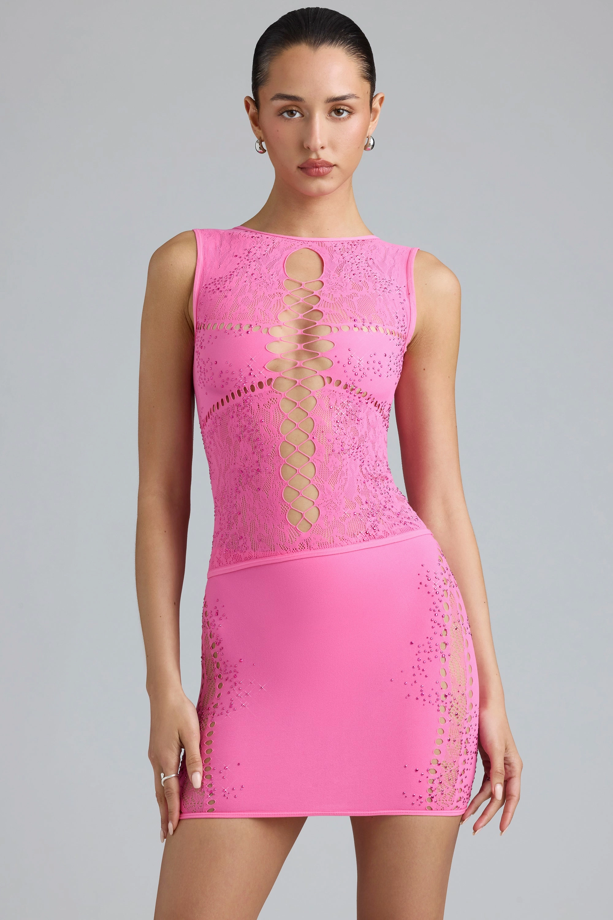 Embellished Mid-Rise Mini Skirt in Bubblegum Pink