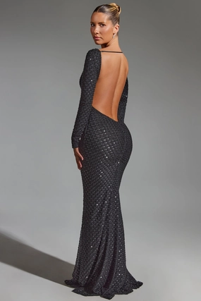 Embellished Open-Back Gown in Black Dresses - maxi dresses best price