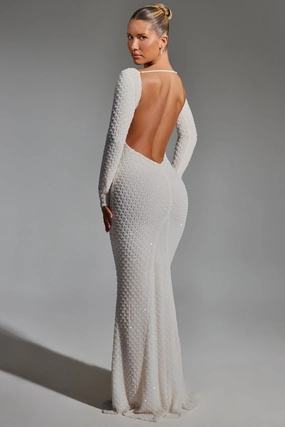 Embellished Open-Back Gown in White Dresses - maxi dresses best price