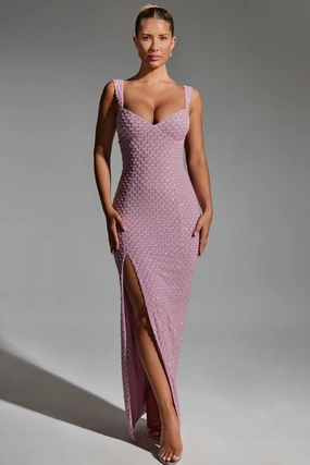 Embellished Open-Back Maxi Dress in Mauve Dresses best price