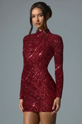 Embellished Open-Back Mini Dress in Red shop for Dresses online