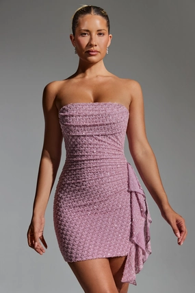 Embellished Ruffled Cowl-Neck Bandeau Mini Dress in Mauve Dresses best price