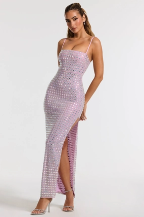 Embellished Square Neck Evening Gown in Lilac Dresses best price