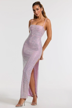 Embellished Square Neck Evening Gown in Lilac Dresses - maxi dresses best price