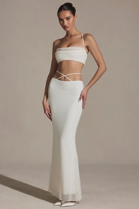 Embellished Strappy Maxi Skirt in White Bottoms Womens - women's pants clearance