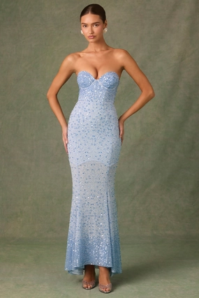 Embellished Sweetheart-Neck Fishtail Gown in Sky Blue Dresses - maxi dresses best price