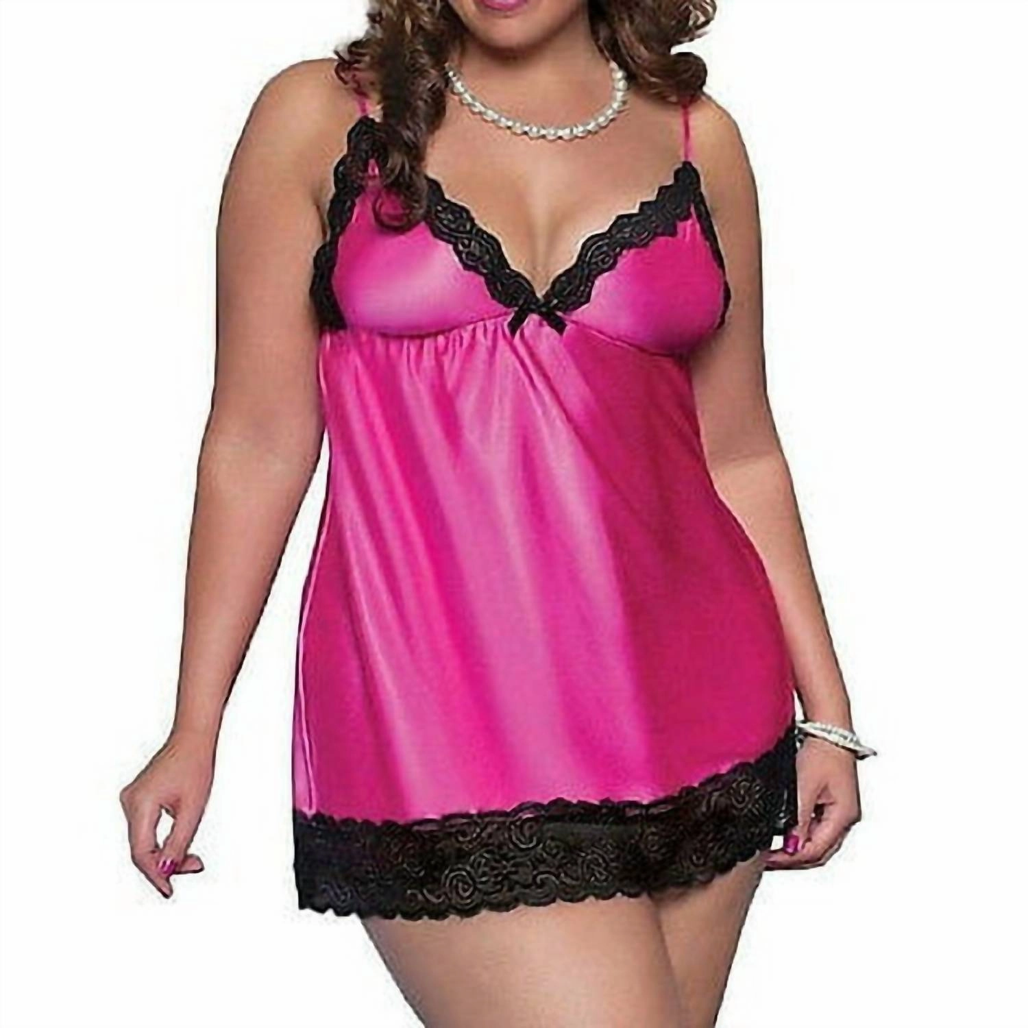 Enchanting Chemise & Thong Set In Hot Pink