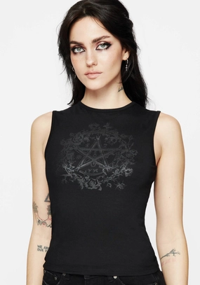Encore Cotton Thorn and Rose Printed Sleeveless Top Tops Womens - women's blouses clearance