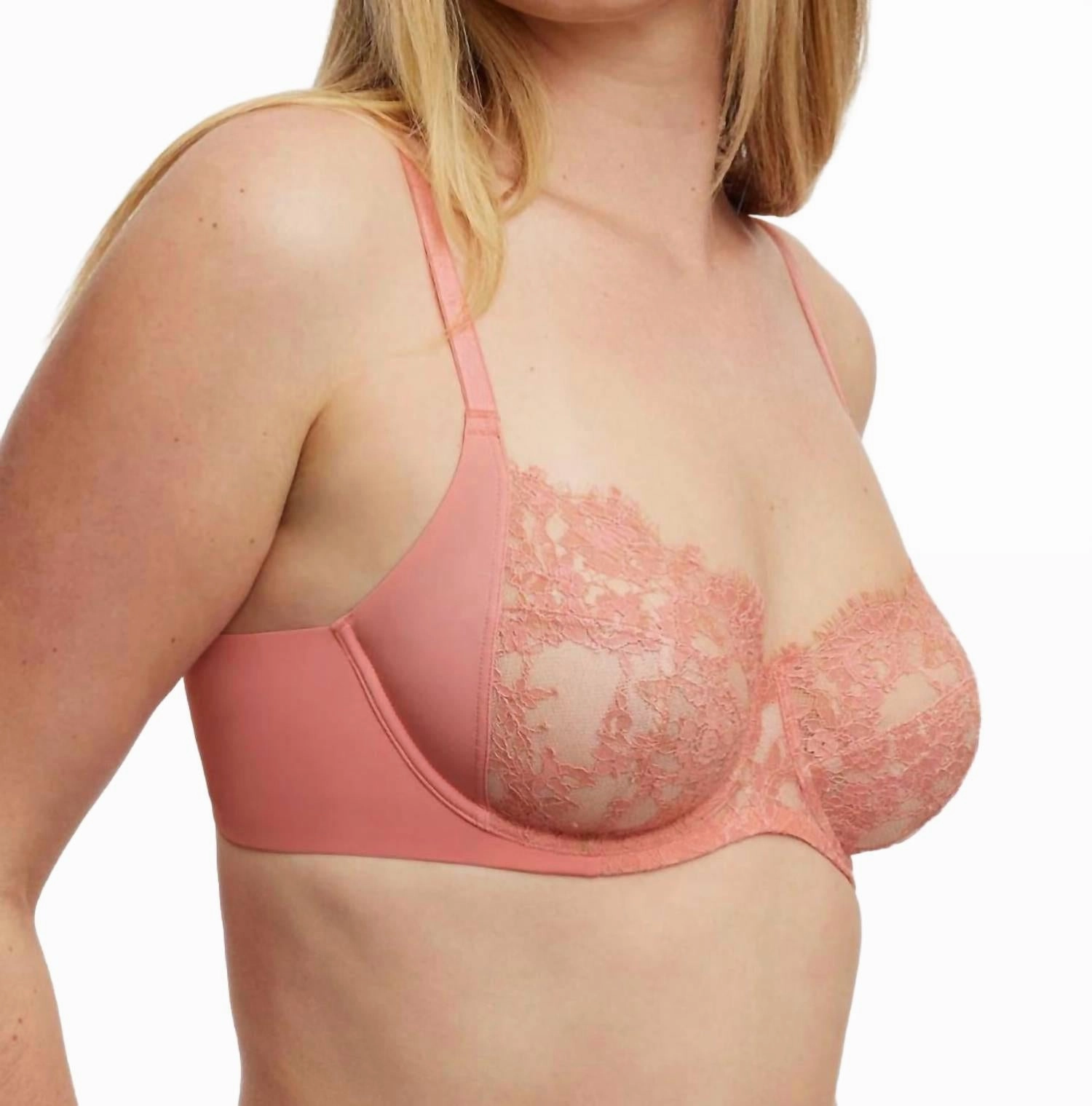 Entice Lace Side Support Full Coverage Bra In Geranium/cashmere