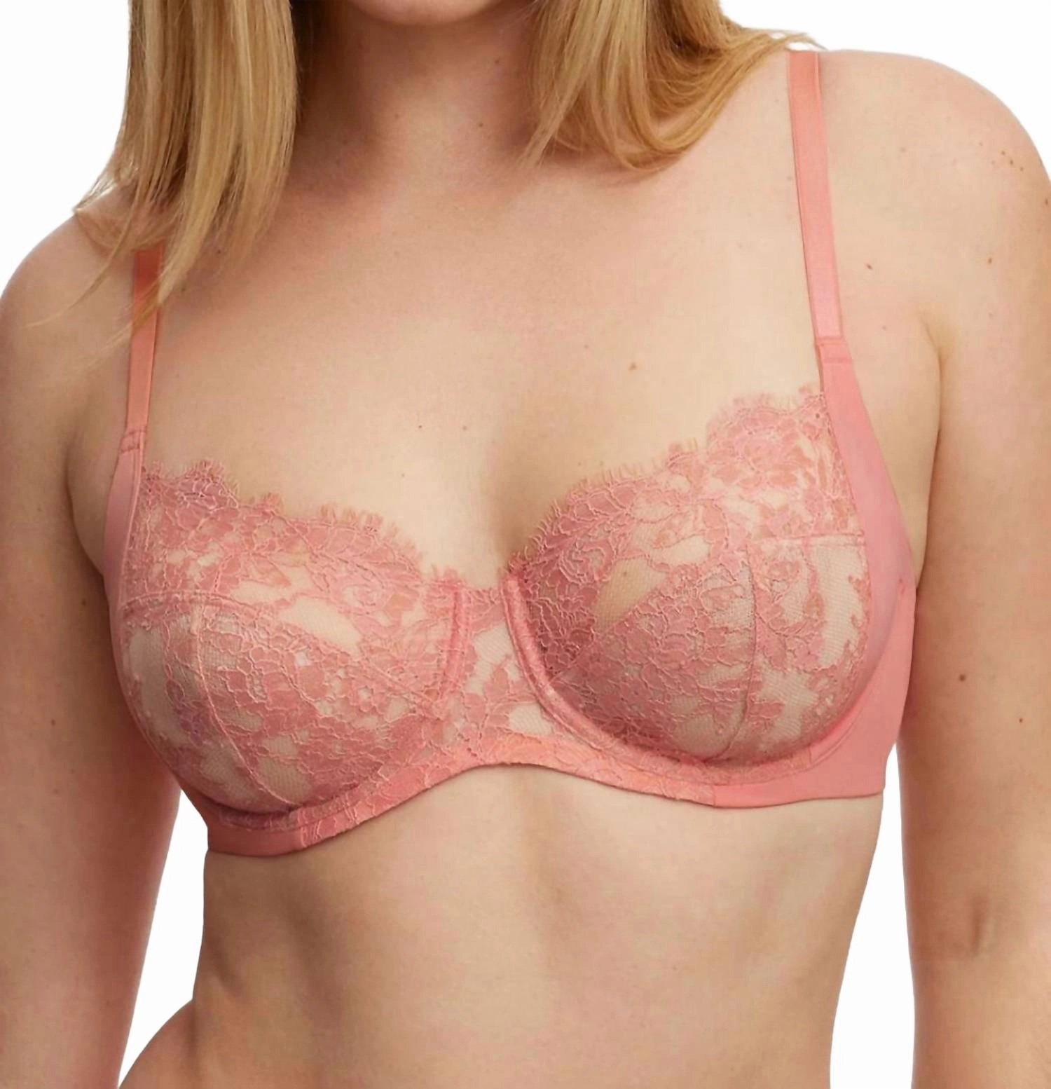 Entice Lace Side Support Full Coverage Bra In Geranium/cashmere