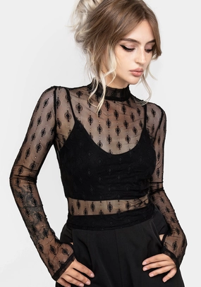 Essendi Long Sleeve Mesh Top Tops Womens - women's blouses clearance