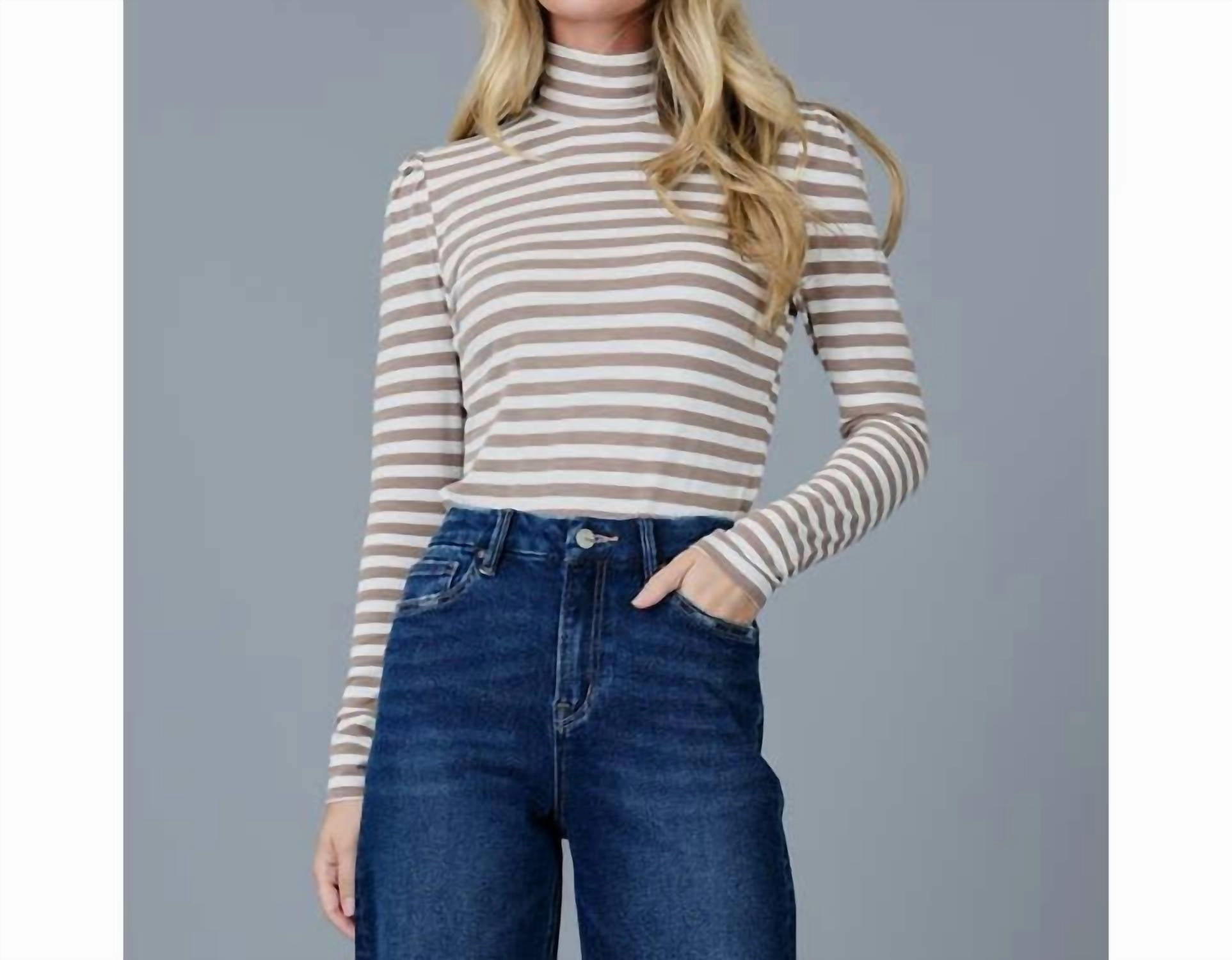 Essential Striped Turtleneck In Cocoa Stripe