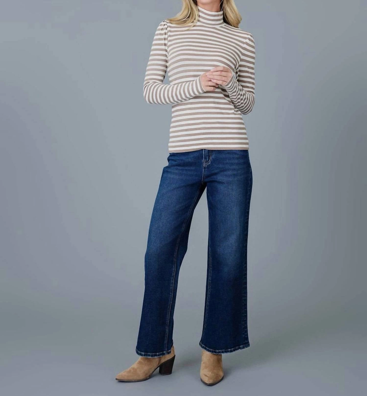 Essential Striped Turtleneck In Cocoa Stripe