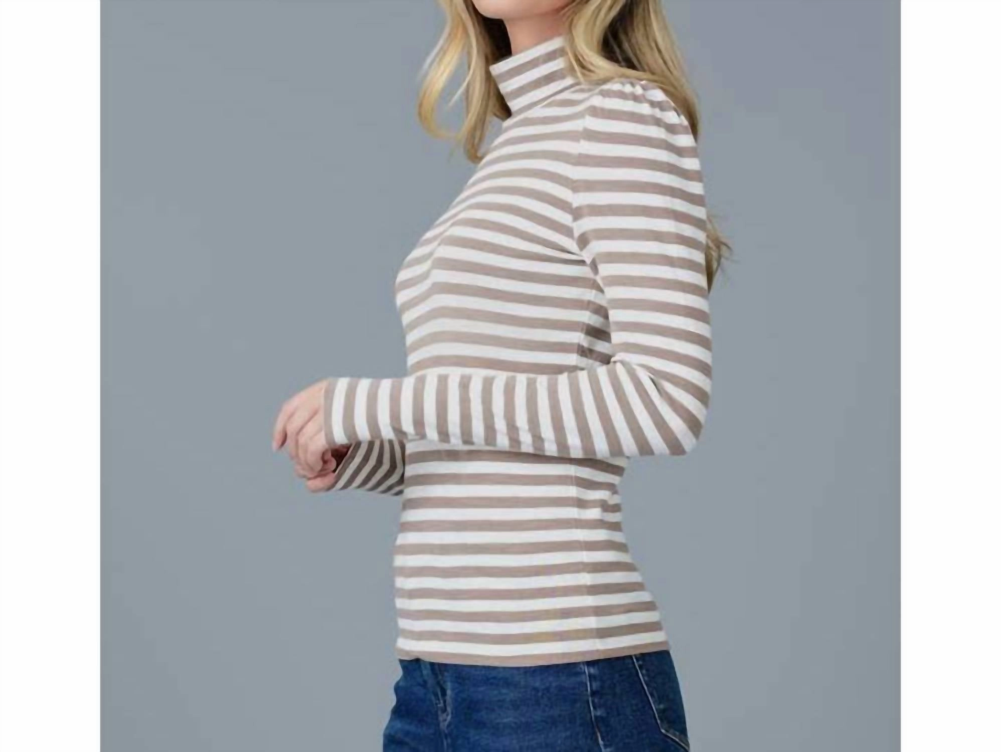 Essential Striped Turtleneck In Cocoa Stripe