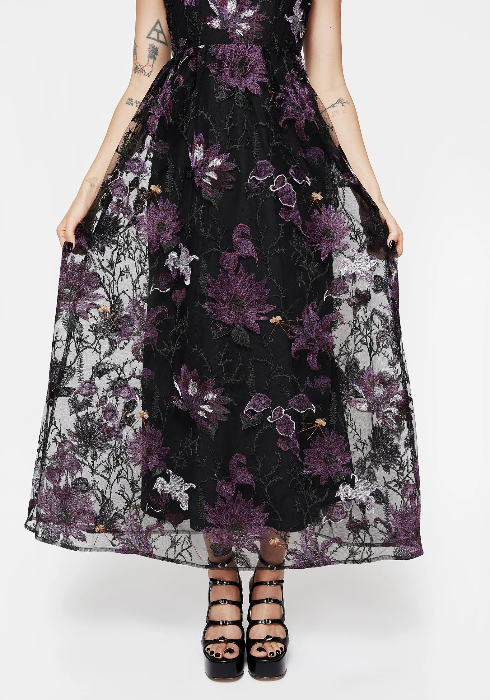 Estrid Embroidered Mesh Midaxi Cami Dress
