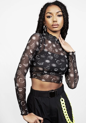 EUPHORIA LETTUCE EDGE MESH CROP TOP Tops Womens - women's blouses clearance