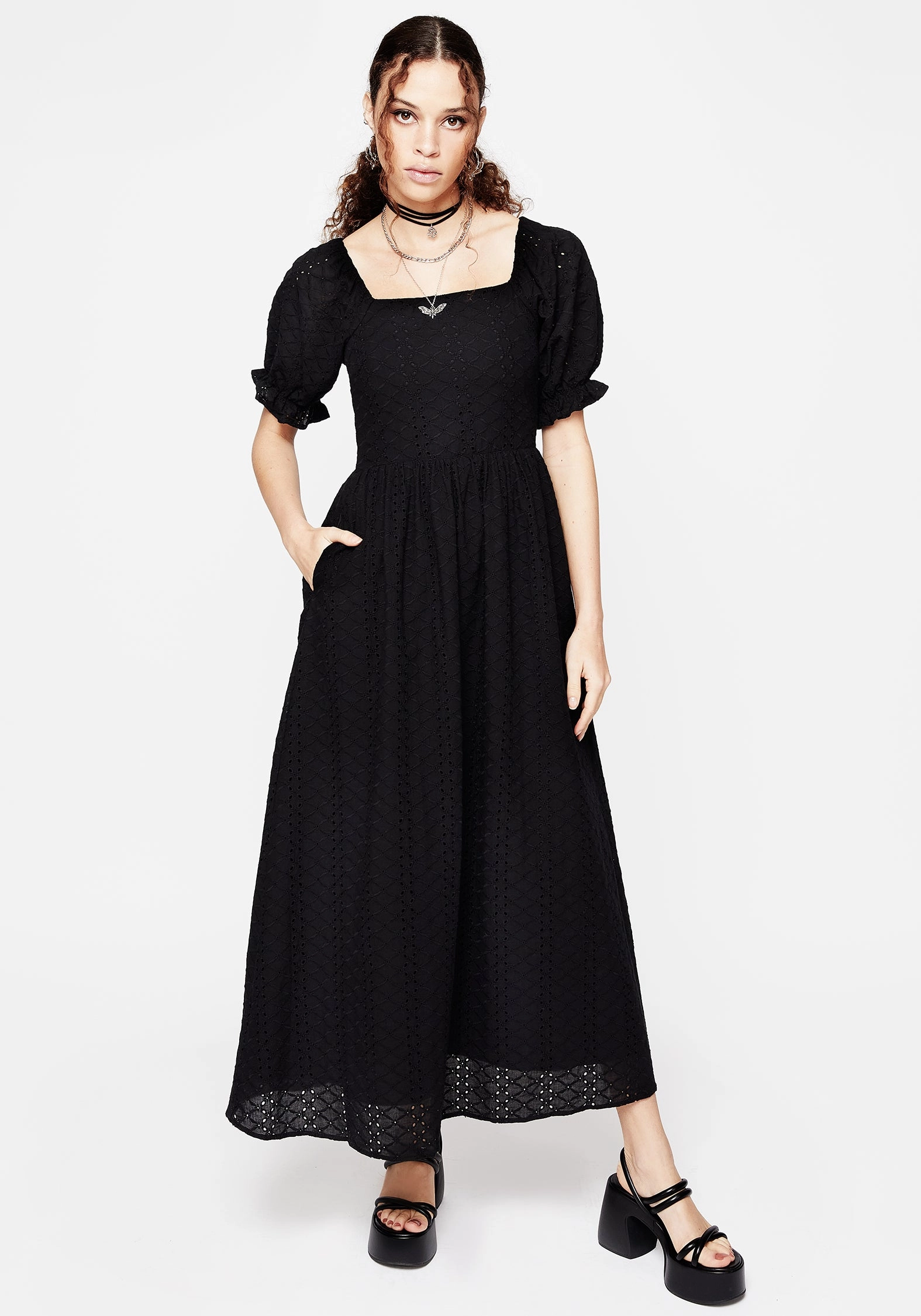 Euthymia Broderie Puff Sleeve Maxi Dress Dresses Womens - women's dresses clearance