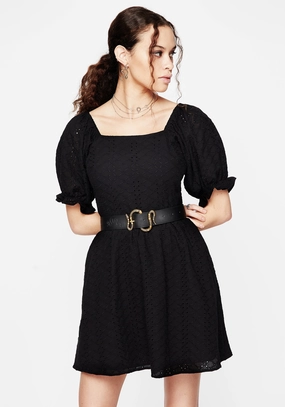Euthymia Broderie Puff Sleeve Mini Dress Dresses Womens - women's dresses clearance