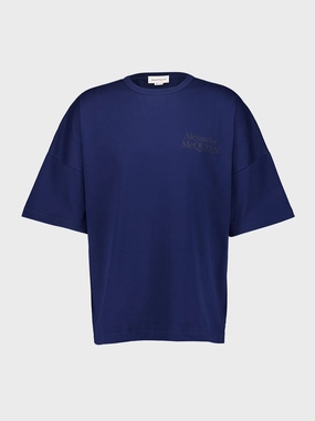 Exploded Logo Oversized Blue T-Shirt Tops Mens - flannel shirts