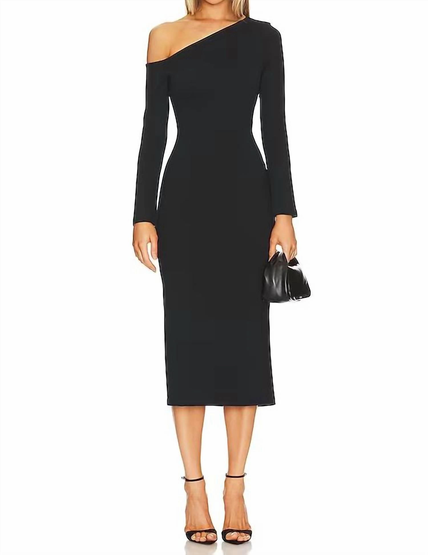 Exposed Shoulder Dress In Black