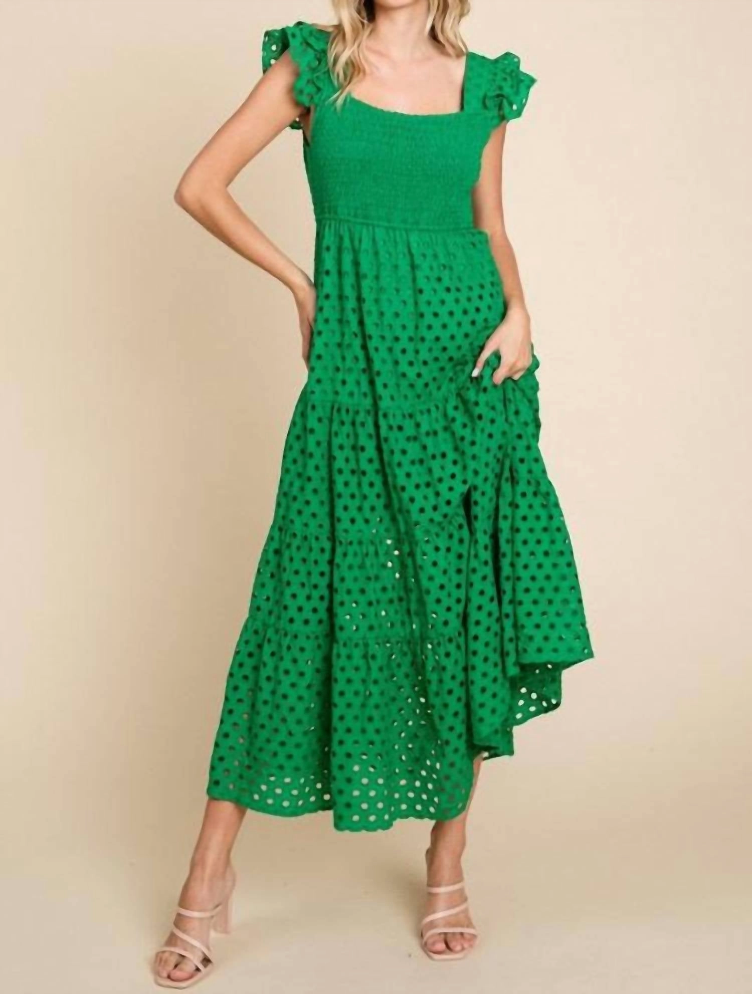 Eyelet Maxi Dress In Green