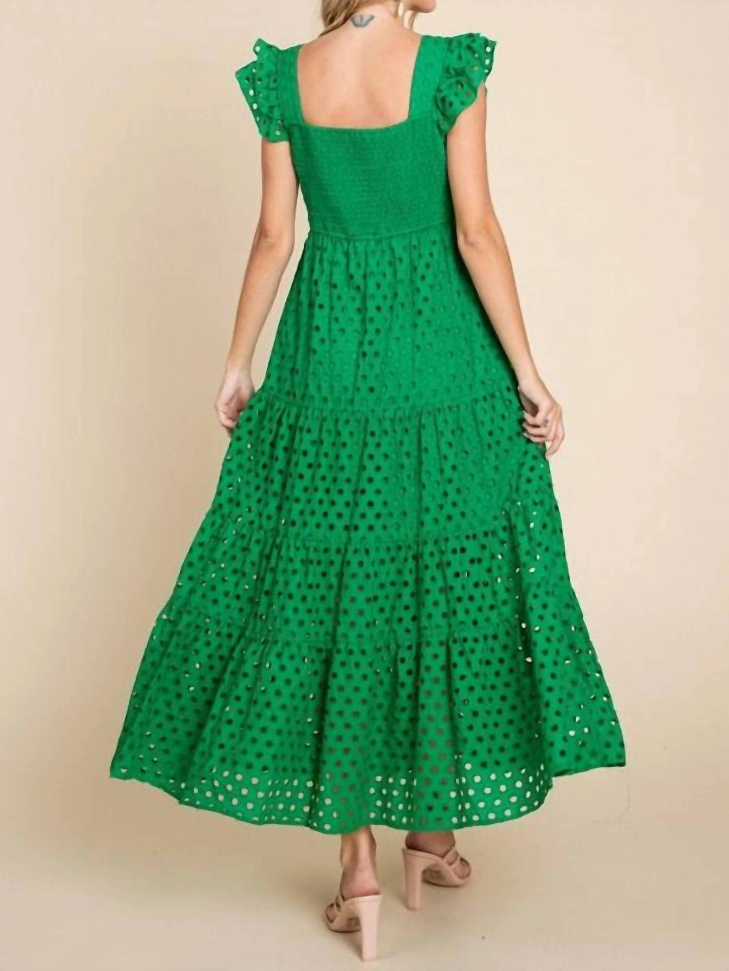 Eyelet Maxi Dress In Green
