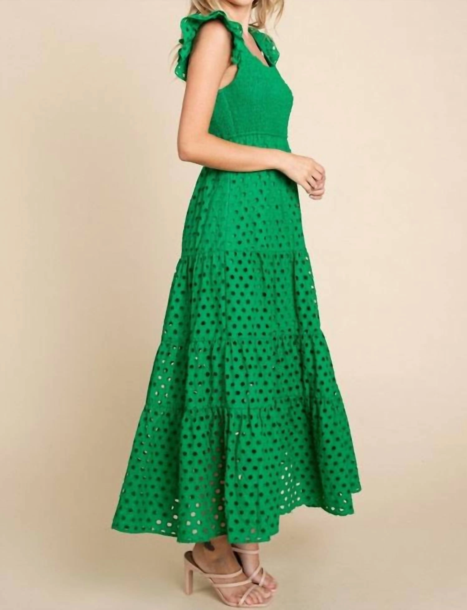 Eyelet Maxi Dress In Green