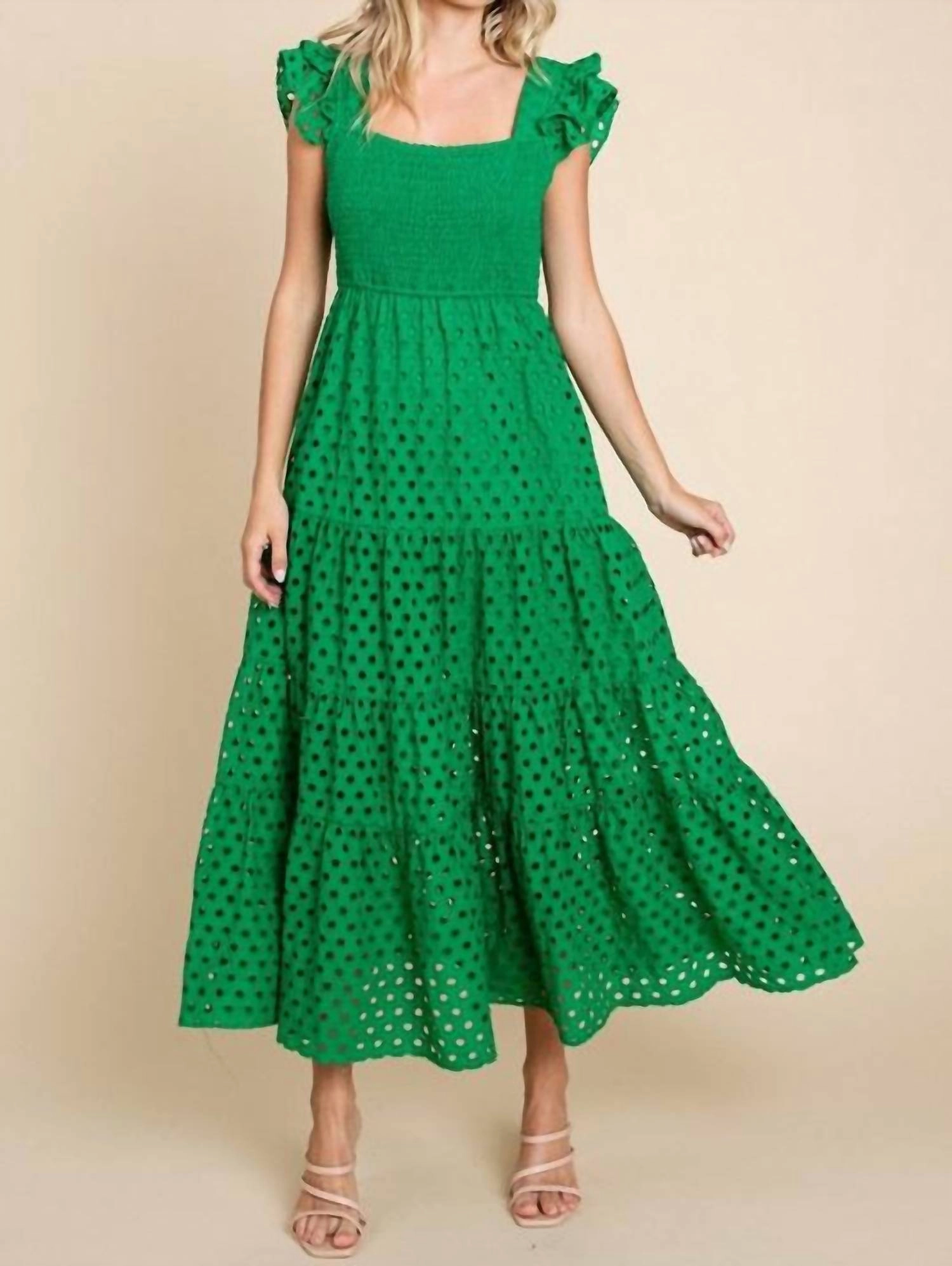 Eyelet Maxi Dress In Green