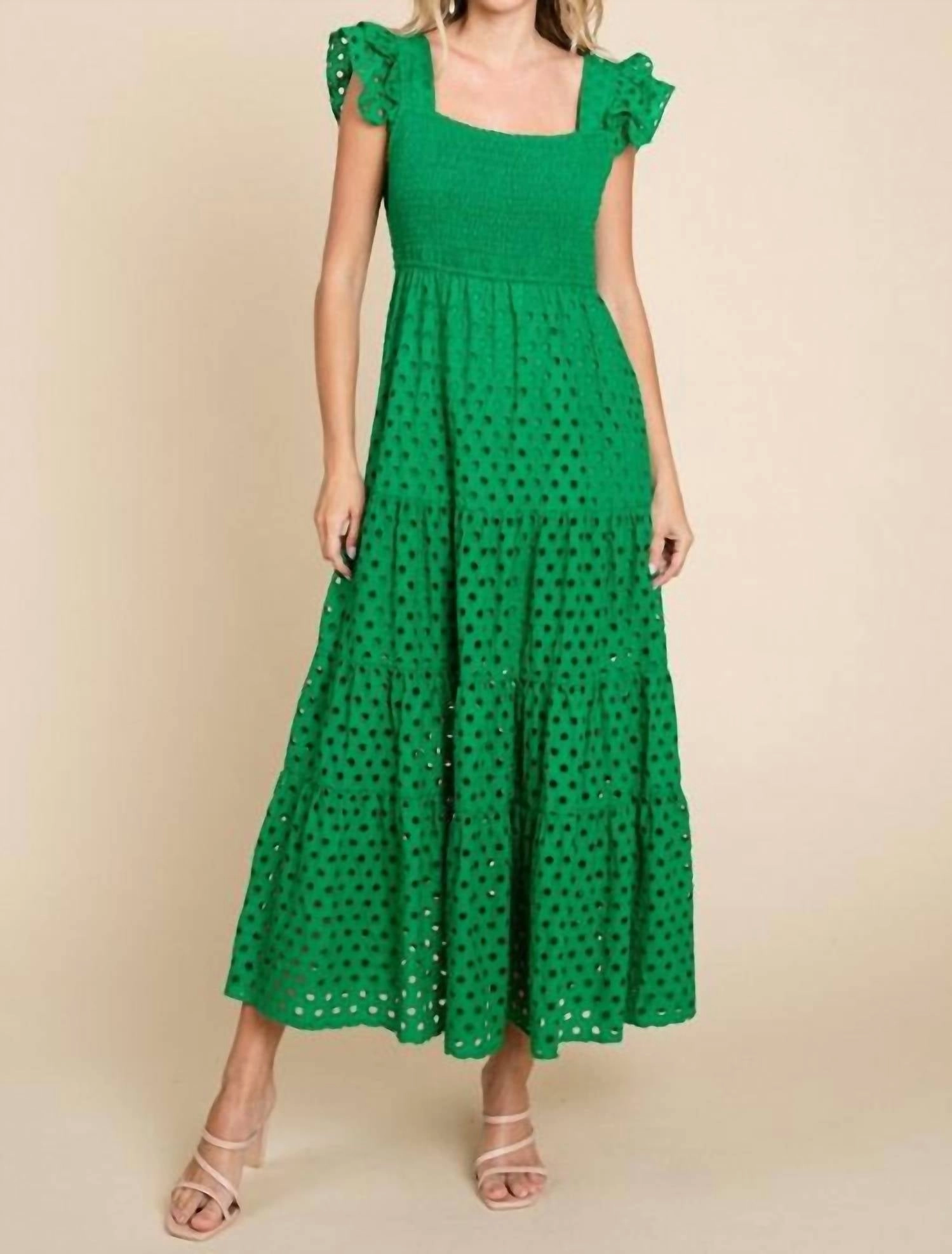 Eyelet Maxi Dress In Green