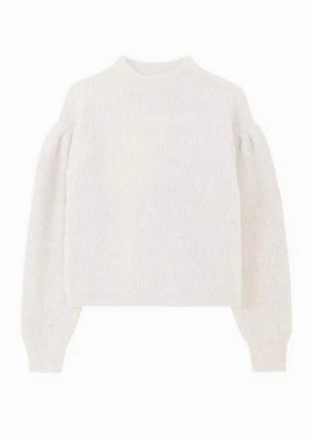 Fass Boucle Puff Sleeve Pullover Sweater In Chalk knit sweaters cheap