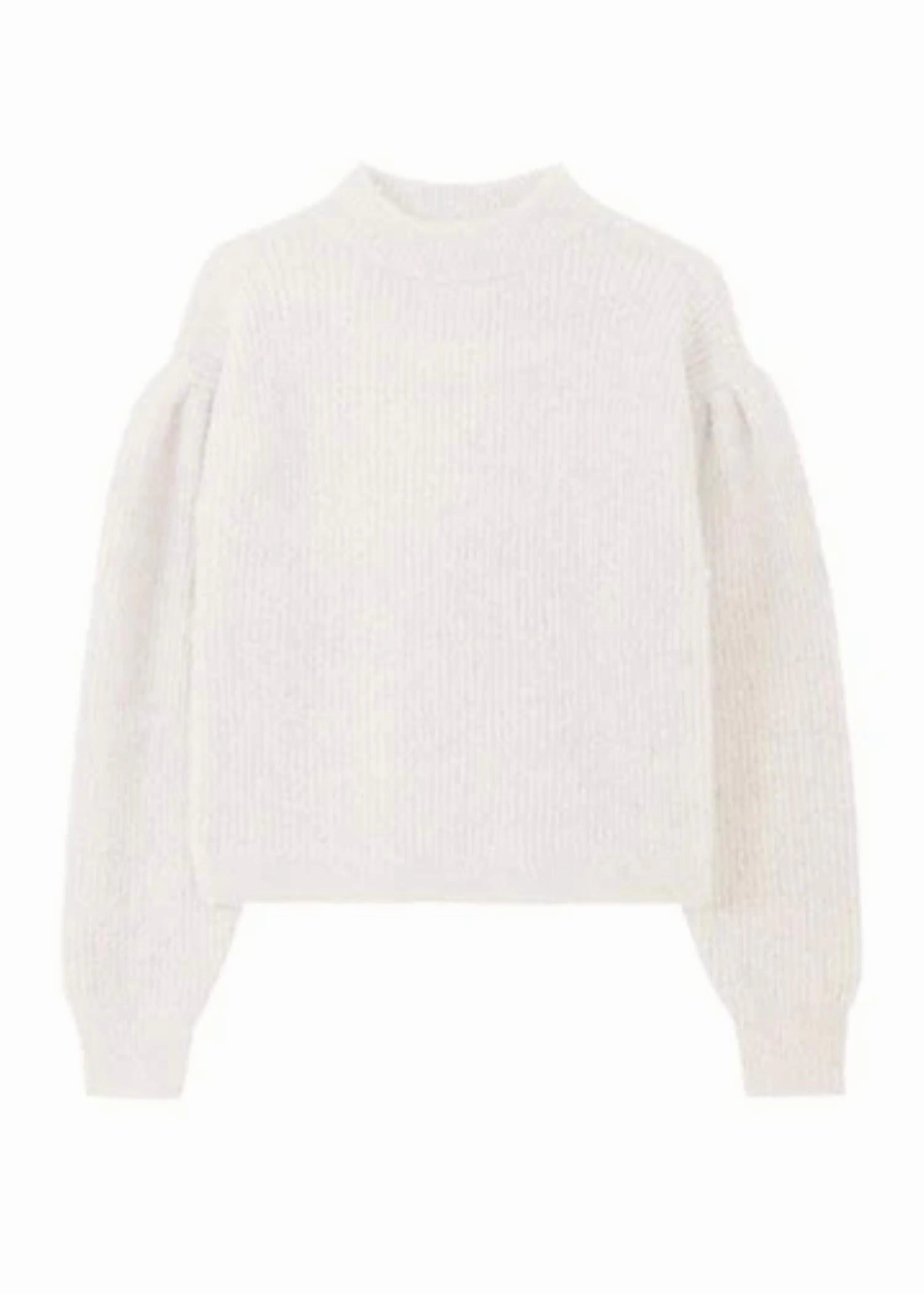 Fass Boucle Puff Sleeve Pullover Sweater In Chalk knit sweaters cheap