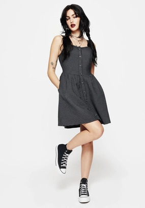 Faythe Cotton Check Button Up Apron Mini Dress Dresses Womens - women's dresses clearance