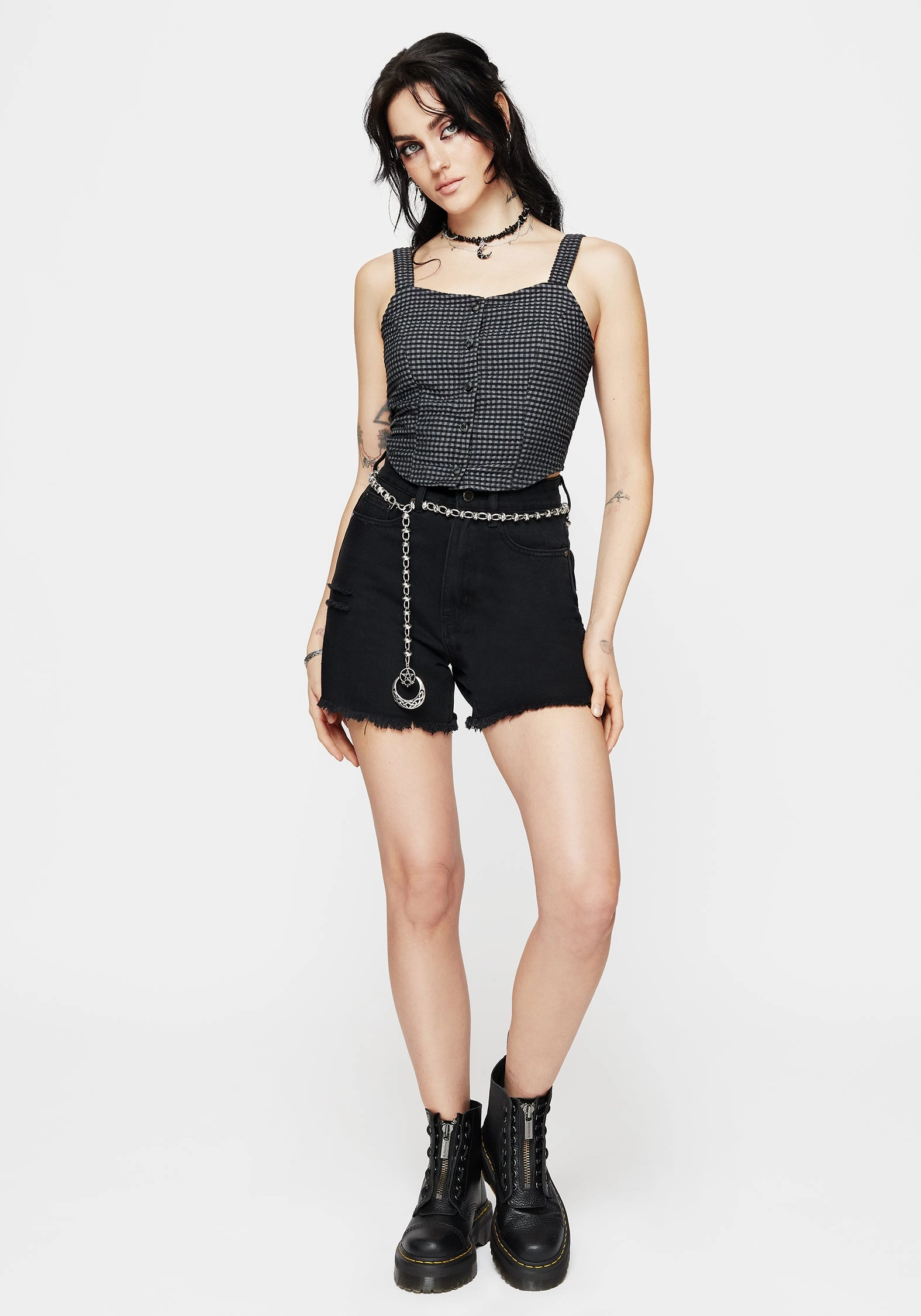 Faythe Cotton Check Button Up Cami Top