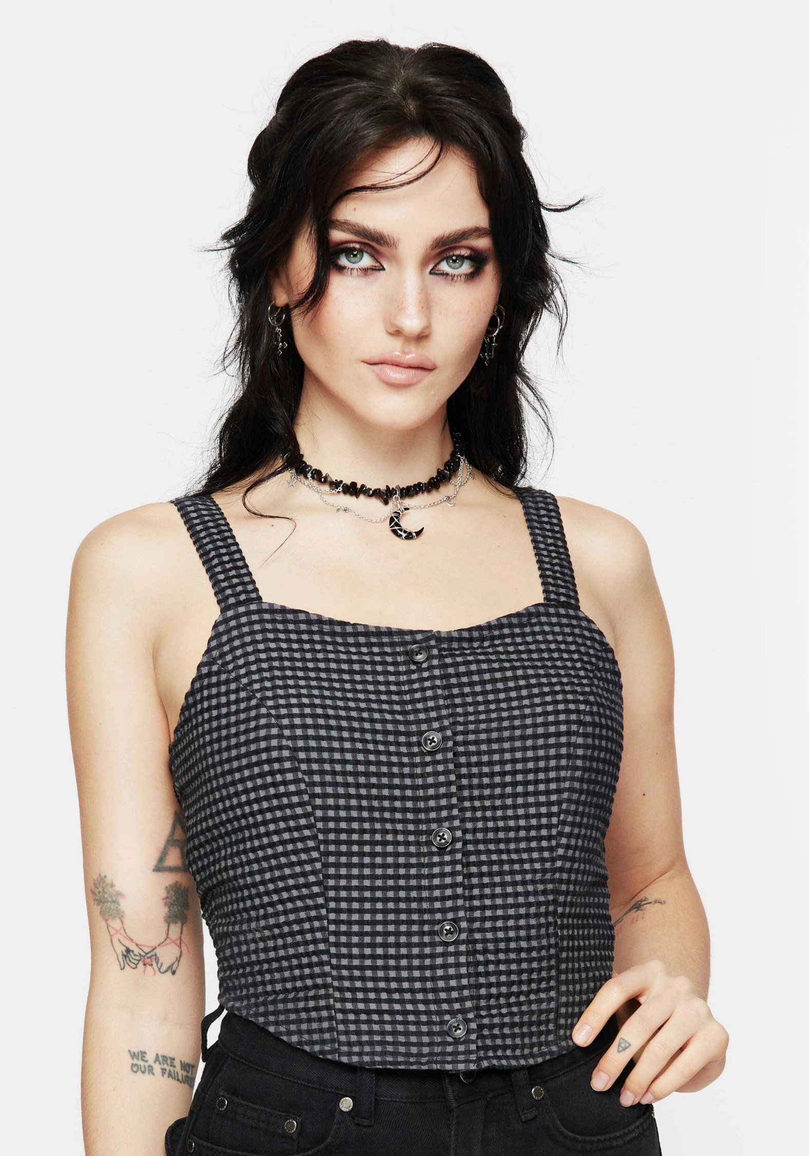 Faythe Cotton Check Button Up Cami Top Tops Womens - women's blouses clearance
