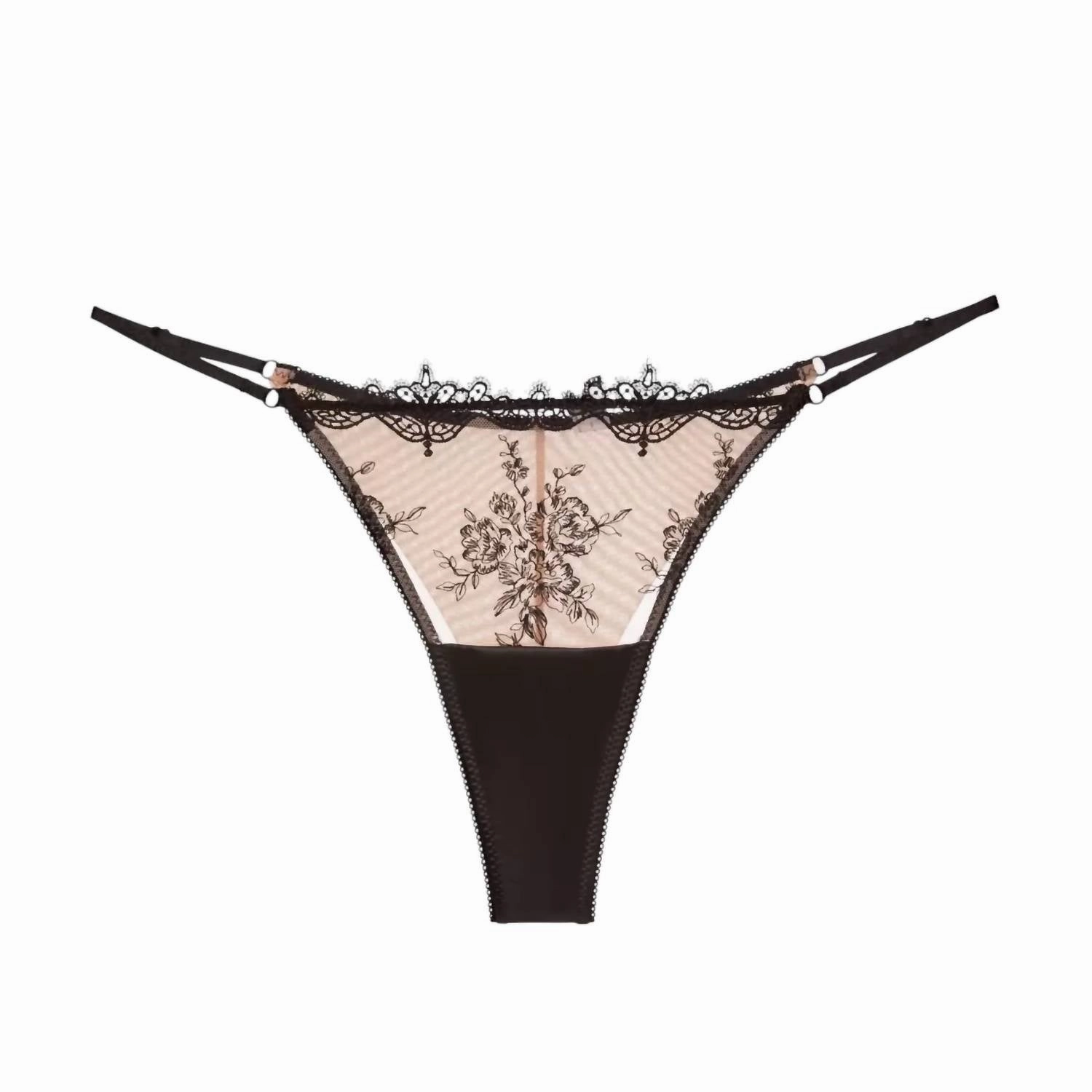 Finsbury Lace Adjustable G-String In Beige & Black