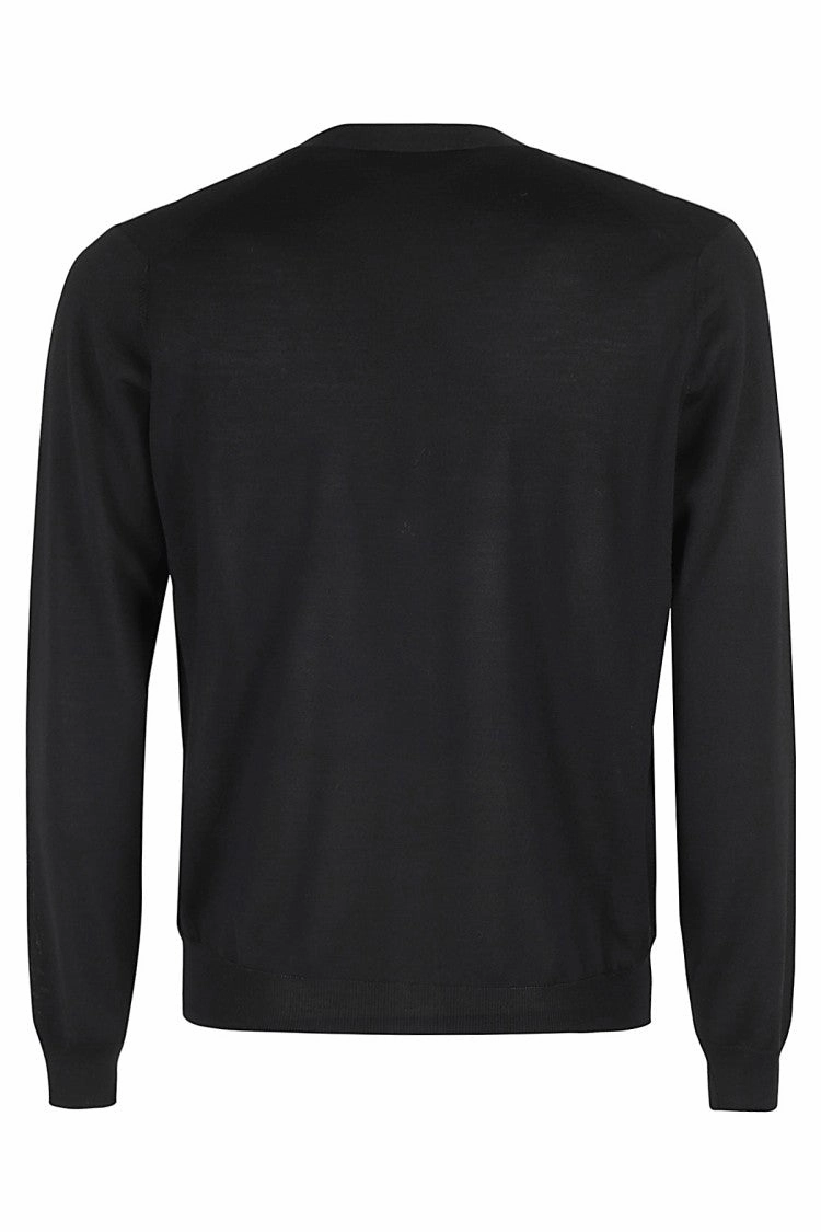 Fitted Black Merino Wool Cardigan