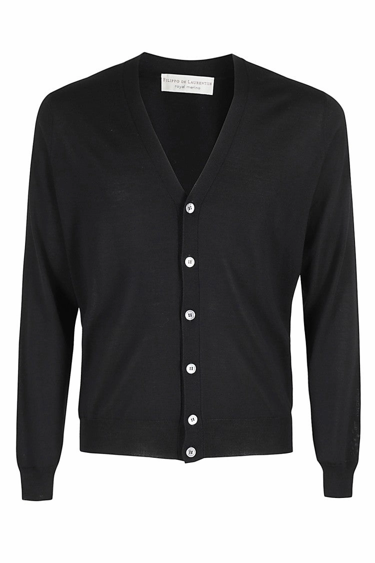 Fitted Black Merino Wool Cardigan designer sweaters outlet