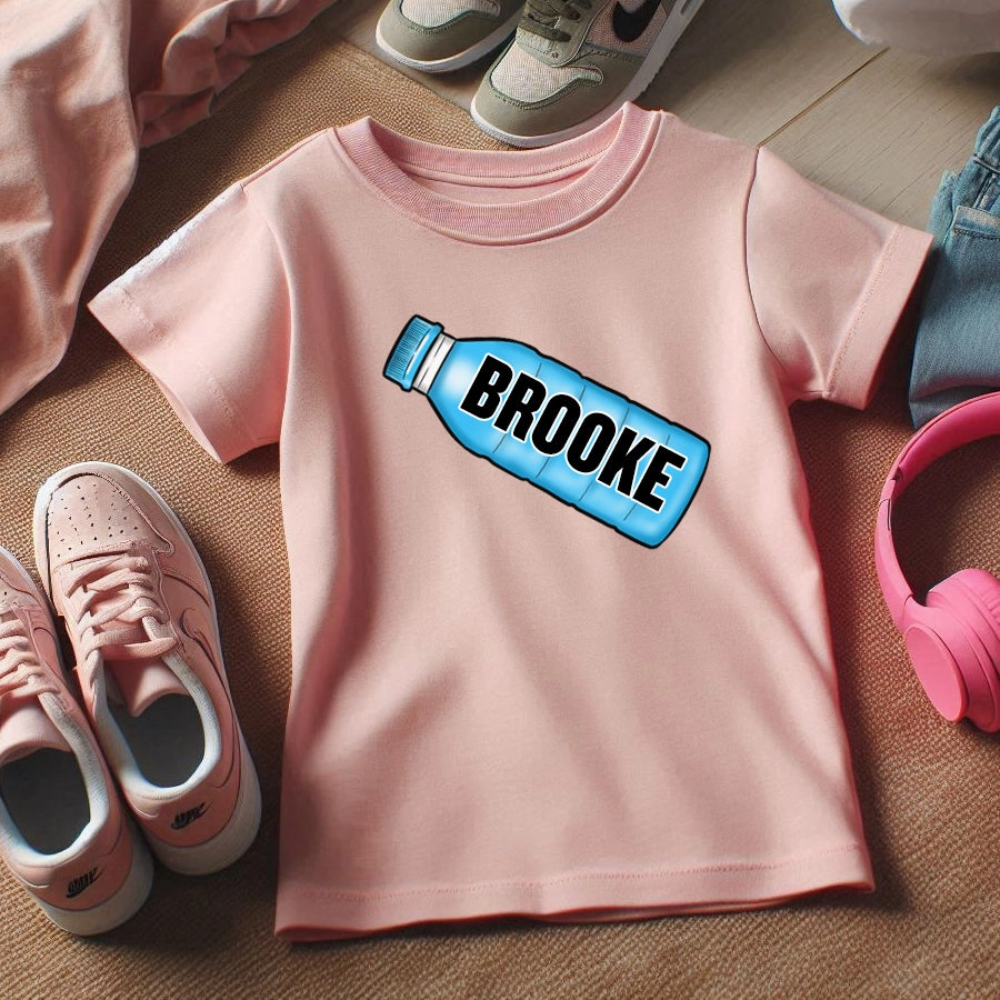 Fizz Hydrate Bottle Personalised Name Pink Kids T-Shirt