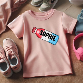 Fizz Hydrate Bottle Personalised Name Pink Kids T-Shirt Holiday Collection - vacation wear sale