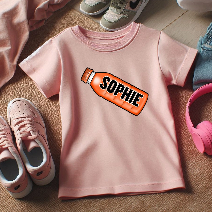 Fizz Hydrate Bottle Personalised Name Pink Kids T-Shirt